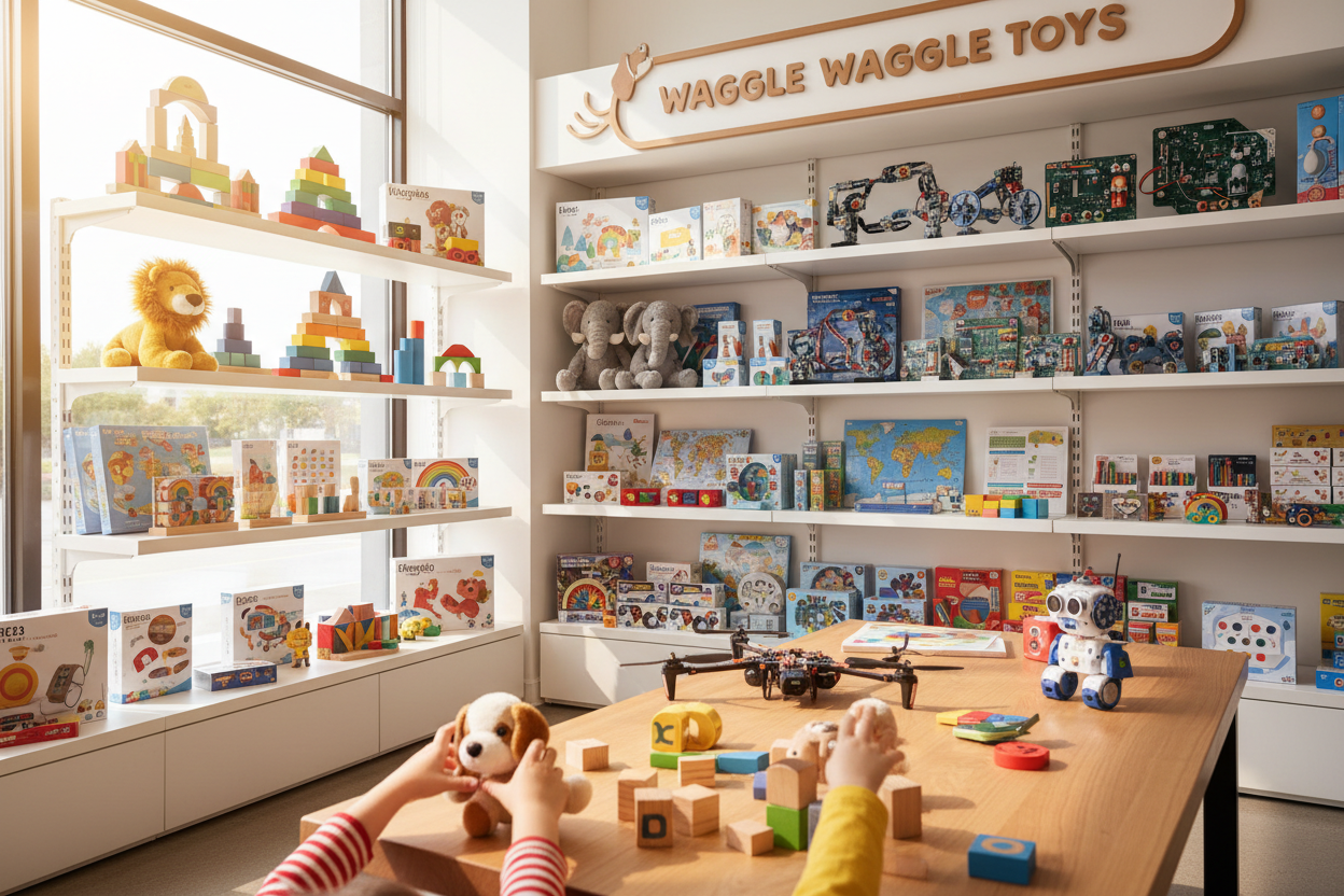 At Waggle Waggle Toys, we bring joy, creativity, and learning to every child. Explore our carefully curated selection of educational, classic, and trending toys, all safe, high-quality, and designed to inspire imagination. Find the perfect toy to delight and engage kids of all ages! (make it real phot0o)