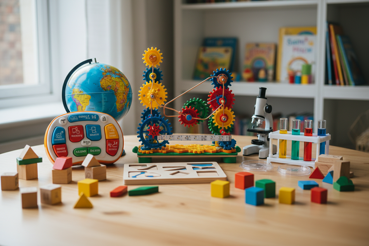 Educational Toys: Spark curiosity and learning through STEM kits, puzzles, and interactive play. (make it real photo)